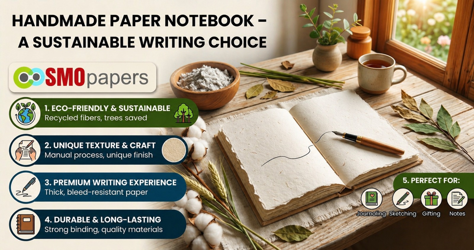 Handmade Paper Notebook – A Sustainable Writing Choice by Cosmopapers